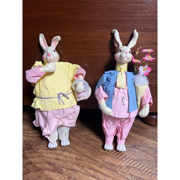 Vintage Paper Mache and Plastic Mr & Mrs Bunny 10 inches tall - Picture 1 of 5
